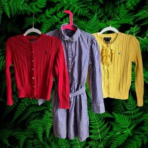 Ralph Lauren cardigan & striped belted shirtdress Size 6, 6X - Bundle